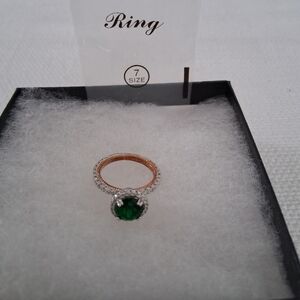 Rose Gold Women’s Ring with Emerald Green Center and Pavé Halo